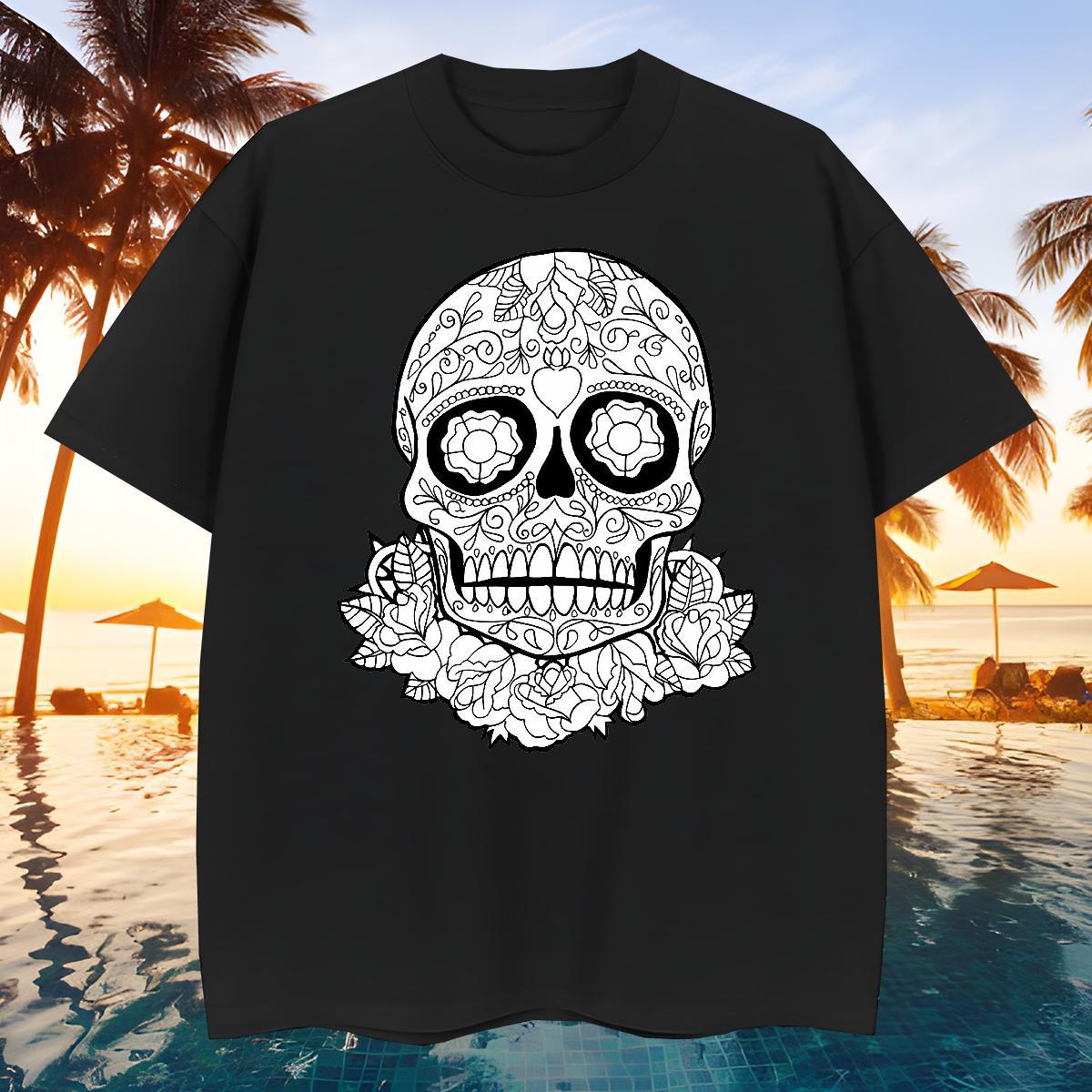 Soft Man T Shirts 230g Pure Cotton skull High Street Hip Hop Graphic Crew Neck Breathable Mens Tshirts 2024 Polos