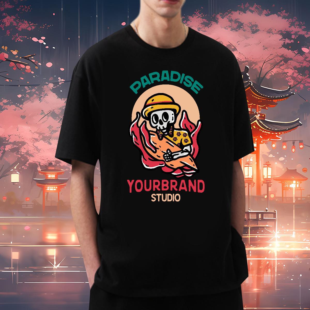 Loose T-Shirts 100% Cotton 230g skull Daily Wear Anime Print Breathable Tshirts New Tees Shirts