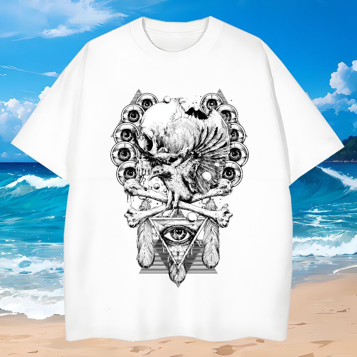 Popular T-Shirts for Men 230g Cotton eye of the devil Sport Floral Print Breathable Short Sleeve Mens Tshirts Classic Casual Polos
