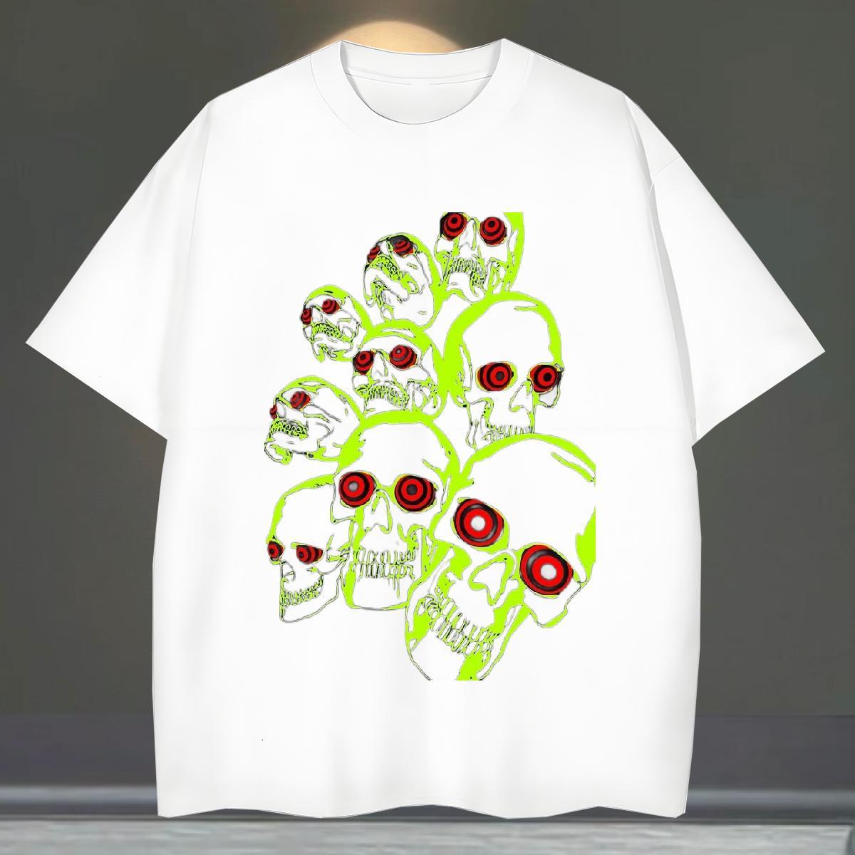 Brand T Shirts Men 230g 100% Cotton skull Beach Custom Print Plus Size Breathable Short Sleeve Men Tshirts 2024 New Tops
