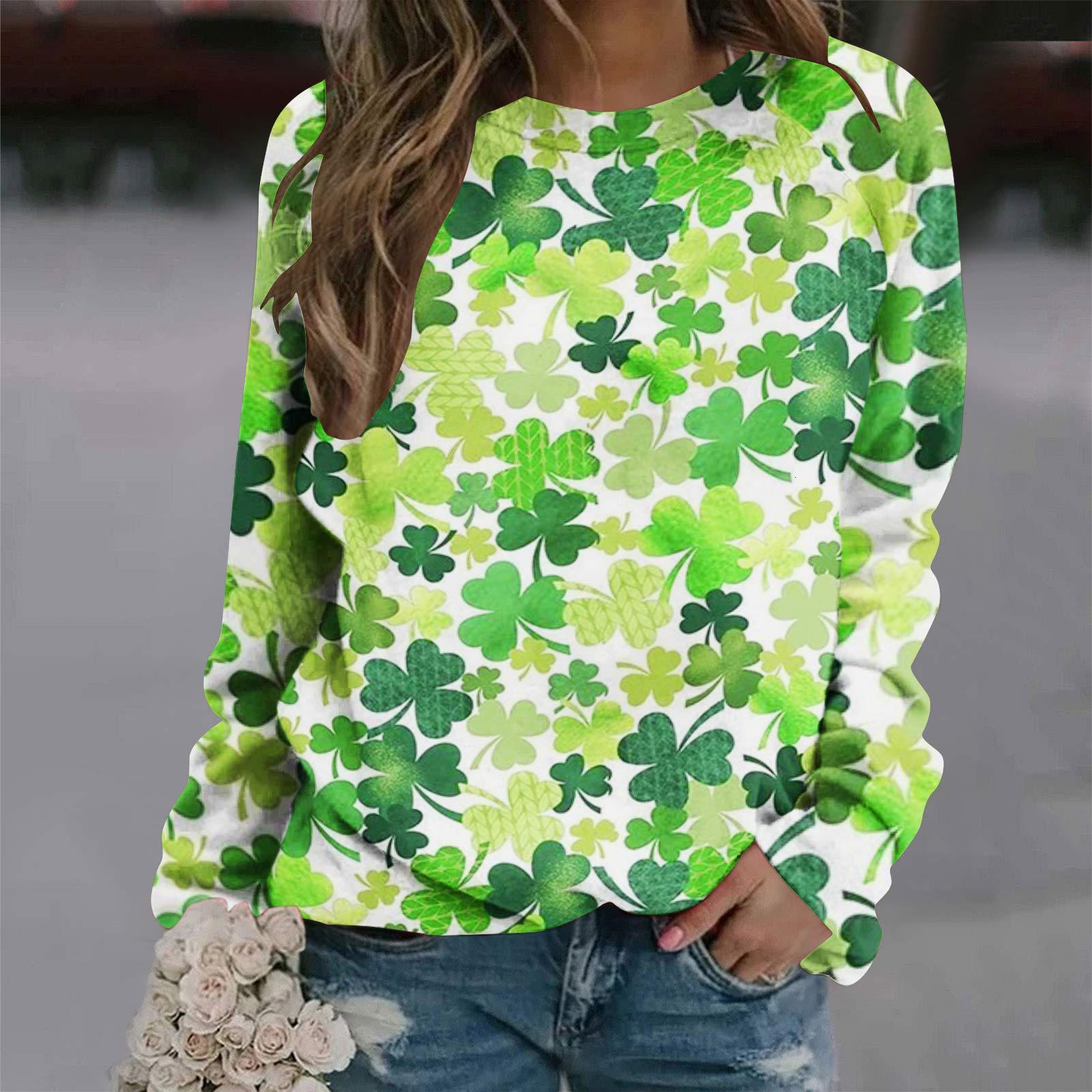 Autumn Product Clover Printed Women's Round Neck Hoodie Casual Top dongdumaoyi