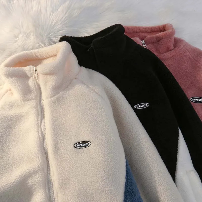 Autumn and Winter Oversized Thick Warm Contrast Color Lambwool Jacket Long Sleeve Loose Casual Faux Fur Coat Men Q03 240826