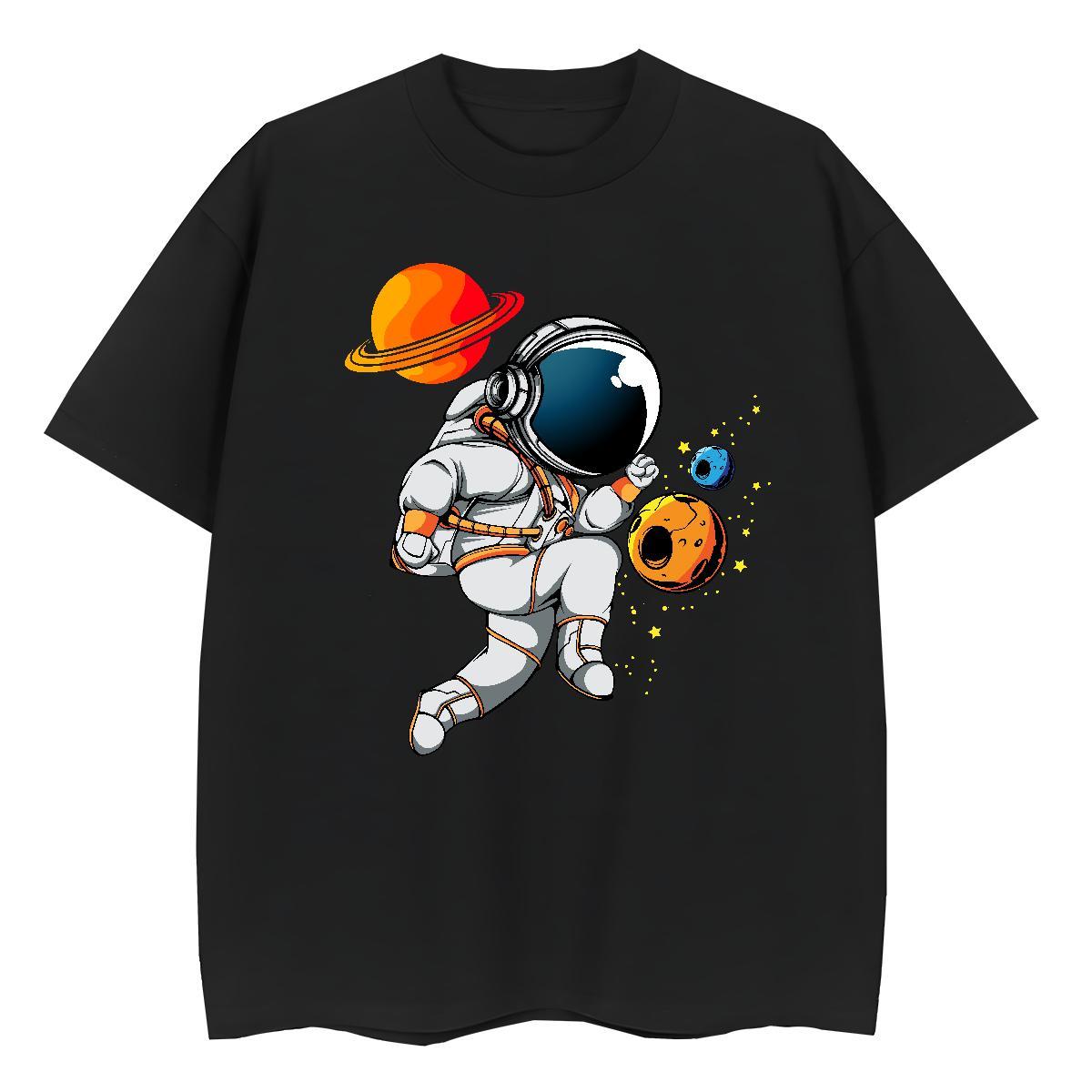 Lady Couples T Shirts 230g 100% Cotton cosmonaut Beach T shirt Round Neck Short Sleeve Oversized Clothings