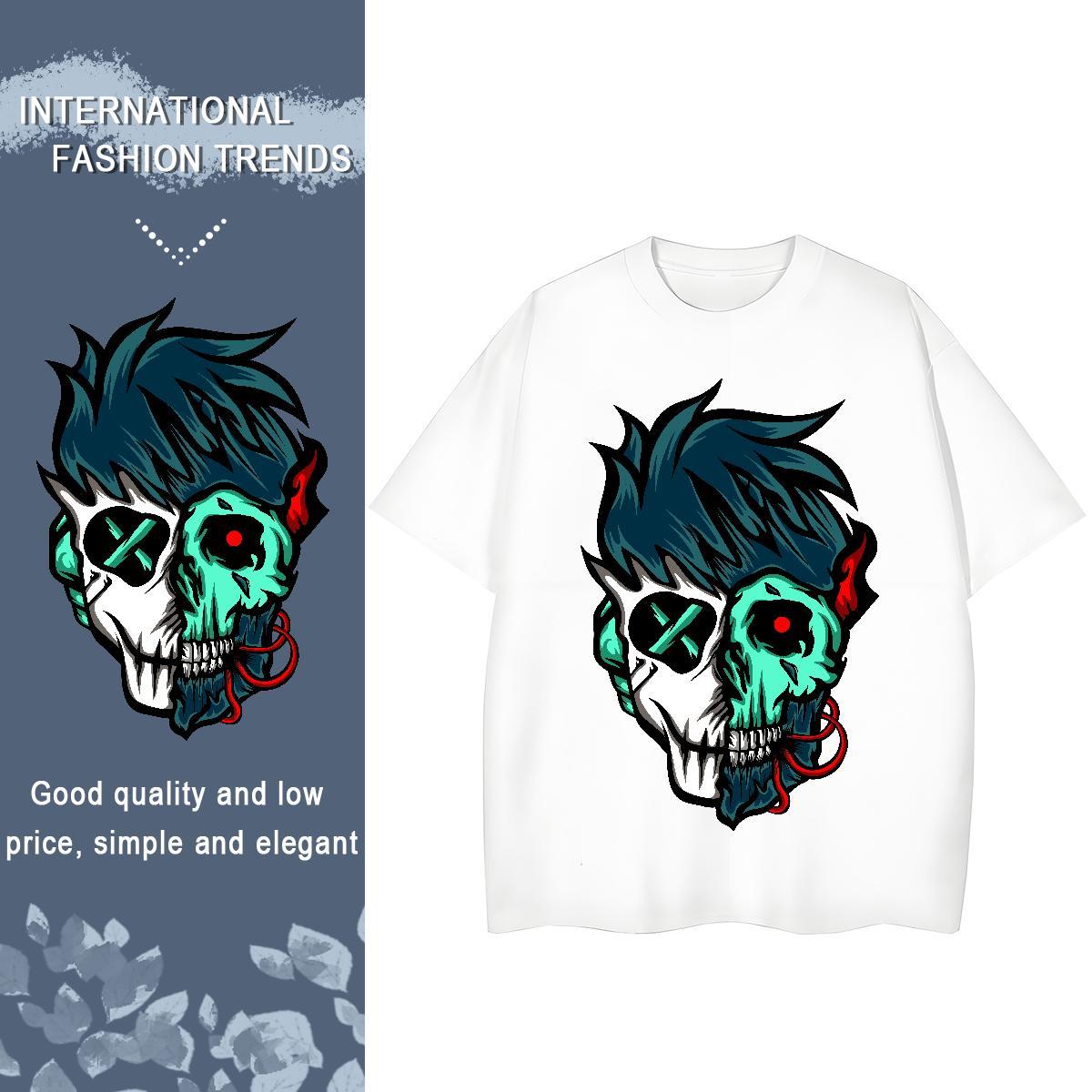 Soft T Shirts Men 230g Cotton skull Anime Printing Street Customized Print Breathable Crew Neck Men Clothes T-Shirt Factory Direct Tee Shirt