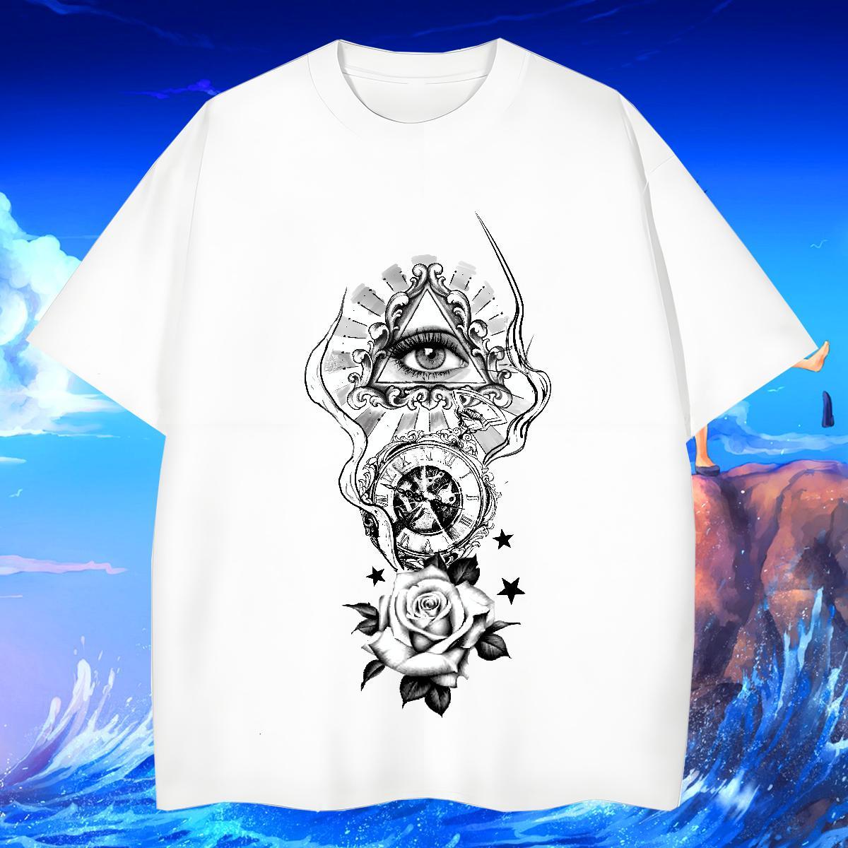 Loose T Shirt For Man 230g Cotton eye of the devil Street Floral Print Breathable Soft Couples T Shirts Free Shipping Wear