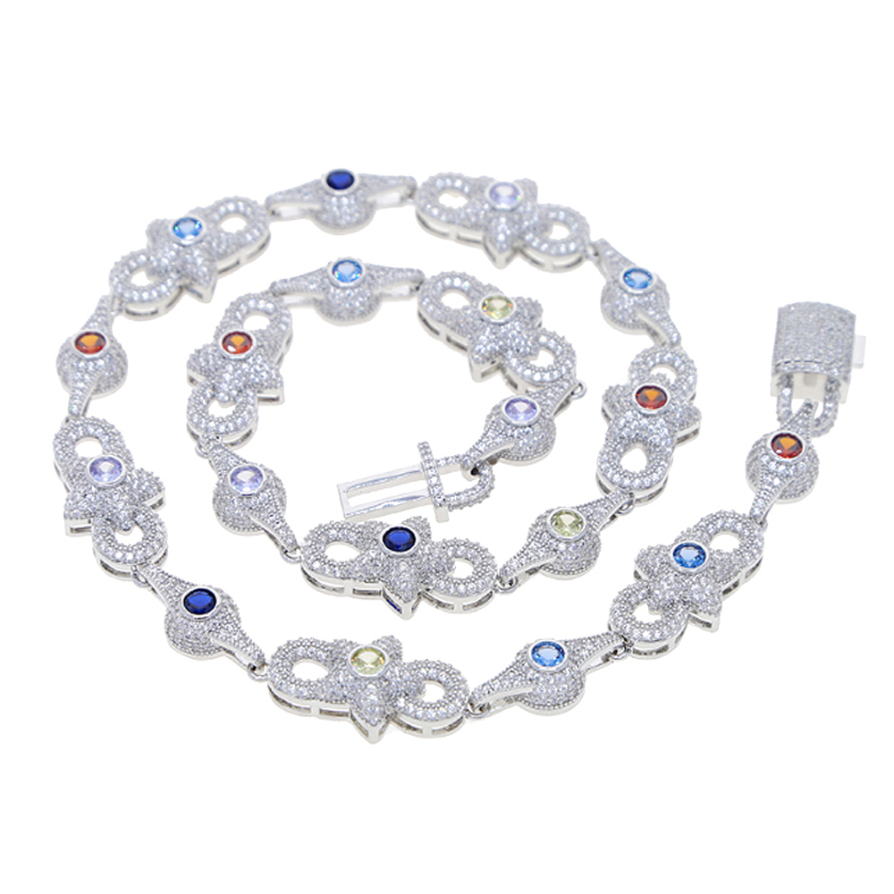 2024 Iced Out Colorful Cz Star Eye Pendant Necklace Prong Setting 5A Cubic Zirconia Infinity Cuban Link Chain Hip Hop Jewelry