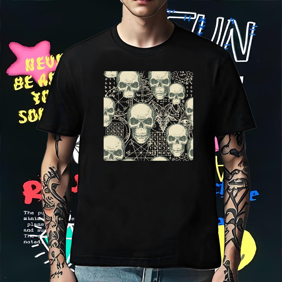 Popular Men T Shirts 230g Cotton skull Summer Casual Plus Size Cartoon Breathable Soft Men Tshirts Factory Direct Tees Shirts