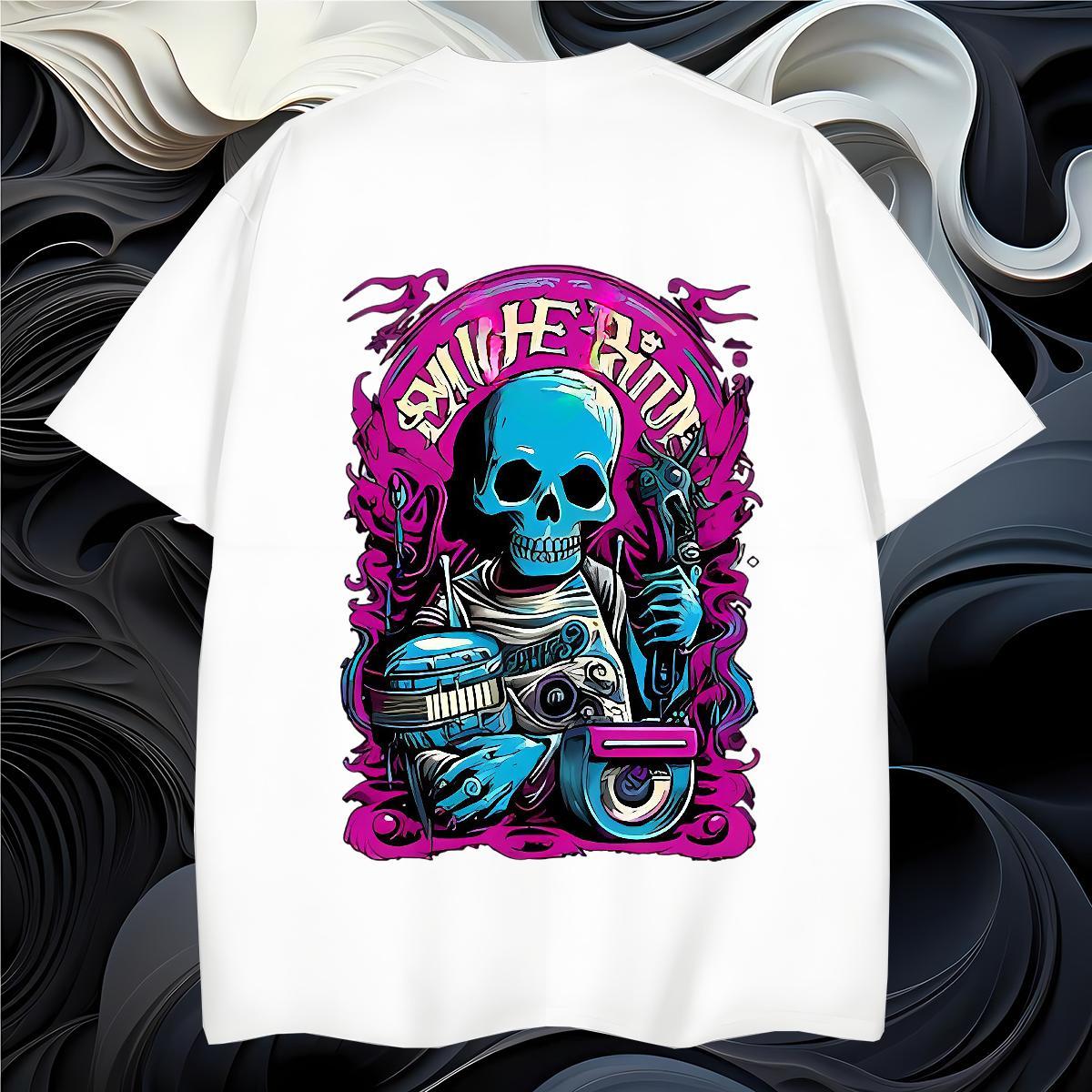 Unisex T Shirt For Man 230g 100% Cotton skull Anime Printing Street DIY Anime Breathable Men Tshirts DIY Customized Tops
