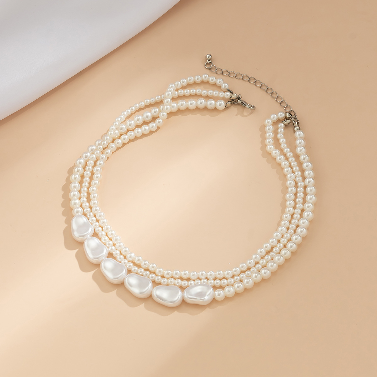 Jewelry imitation pearl layered woven Baroque necklace, niche round bead chain, versatile necklace
