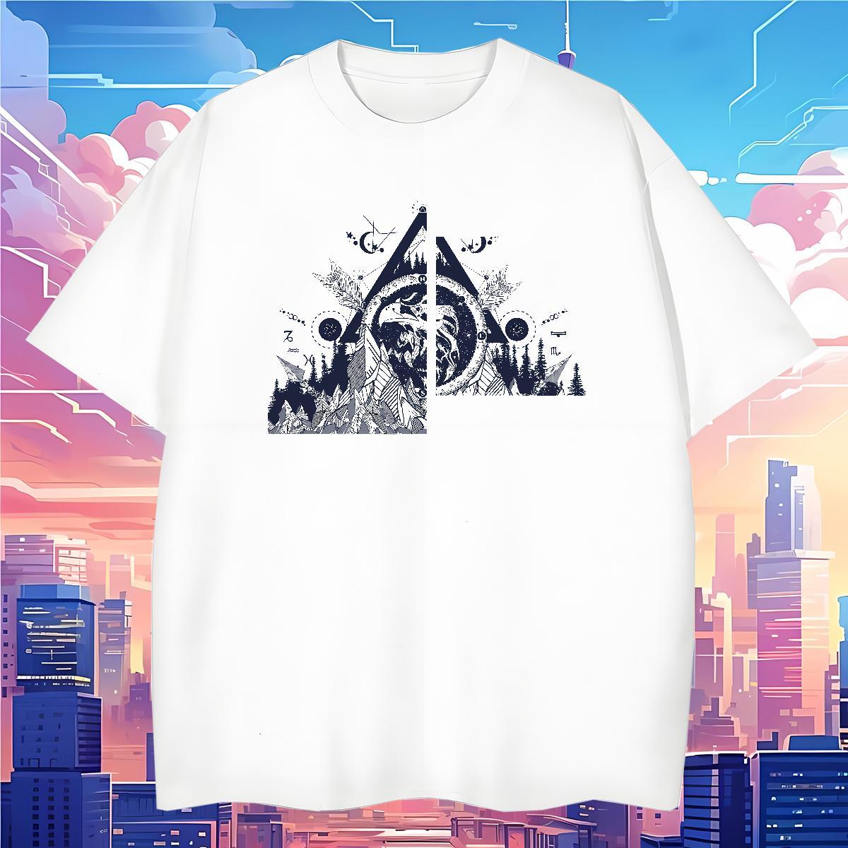Popular Man T Shirts 230g Cotton eye of the devil High Street Hip Hop DIY Round Neck Short Sleeve Couples T Shirts Classic Casual Tops
