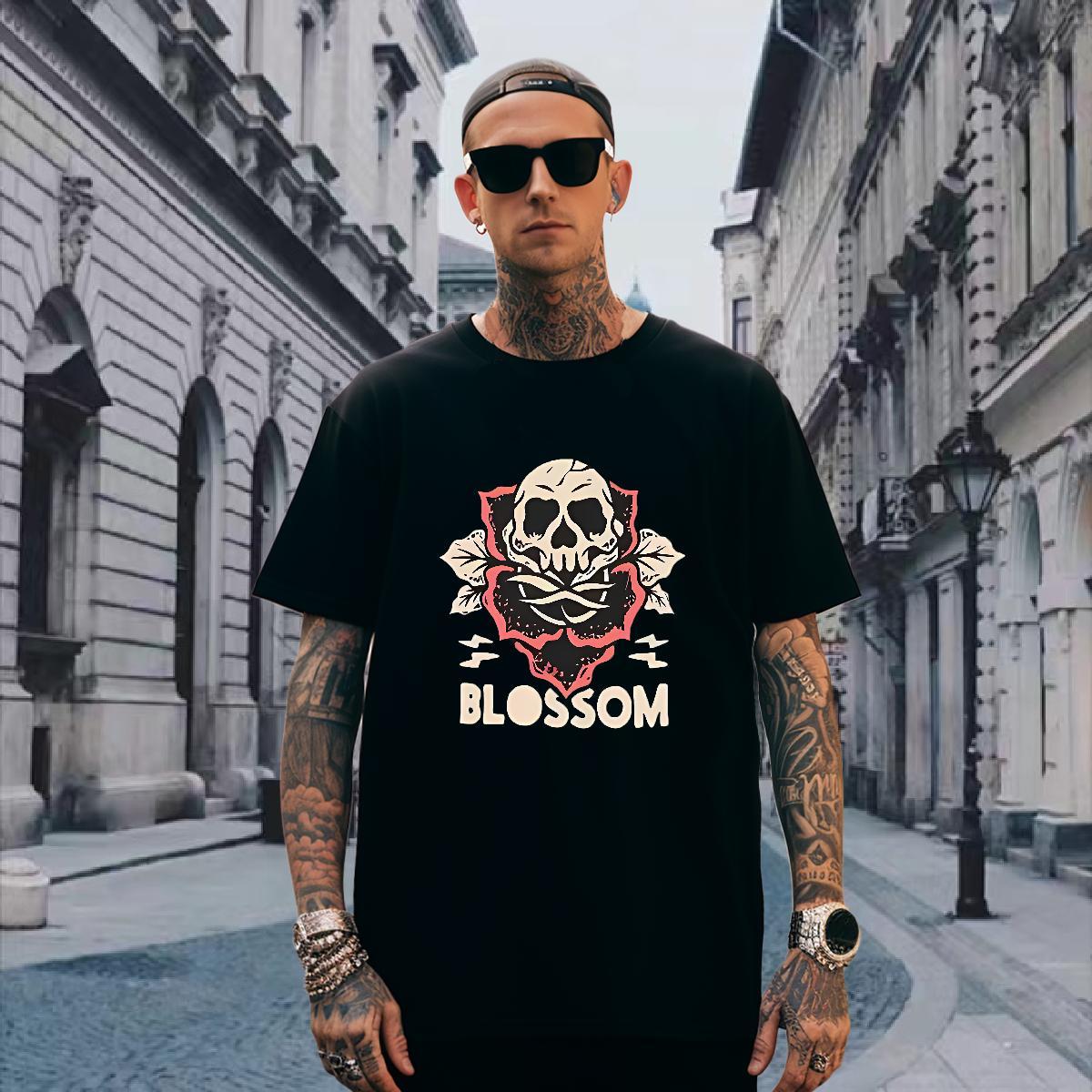 Comfortable Men T Shirts 230g Cotton skull Summer Casual Black Oversized Breathable Short Sleeve Men Tops Tees Fashion Designer Polos