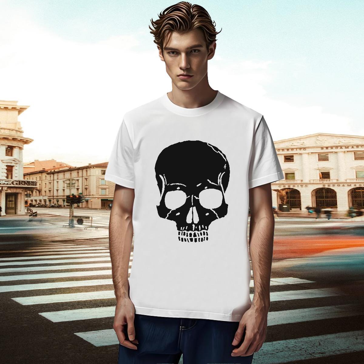 Classic T Shirt For Man 230g Pure Cotton skull Summer Casual White Plus Size Short Sleeve O-Neck Men Tees 2024 Summer Tops Shirt