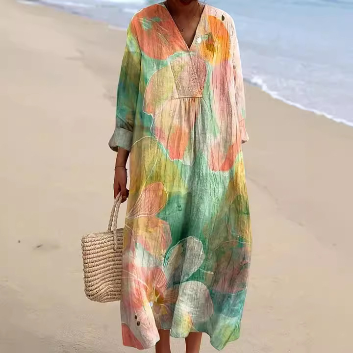 New Womens Striped Color Blocked Art Printed Elegant Dress