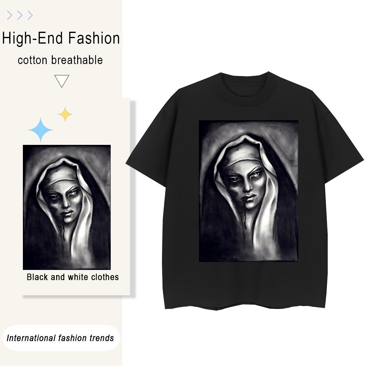 Unisex Woman Tshirt 230g Pure Cotton nun Sports Street Wear T Shirts Women Crew Neck Custom Print Plus Size Tops