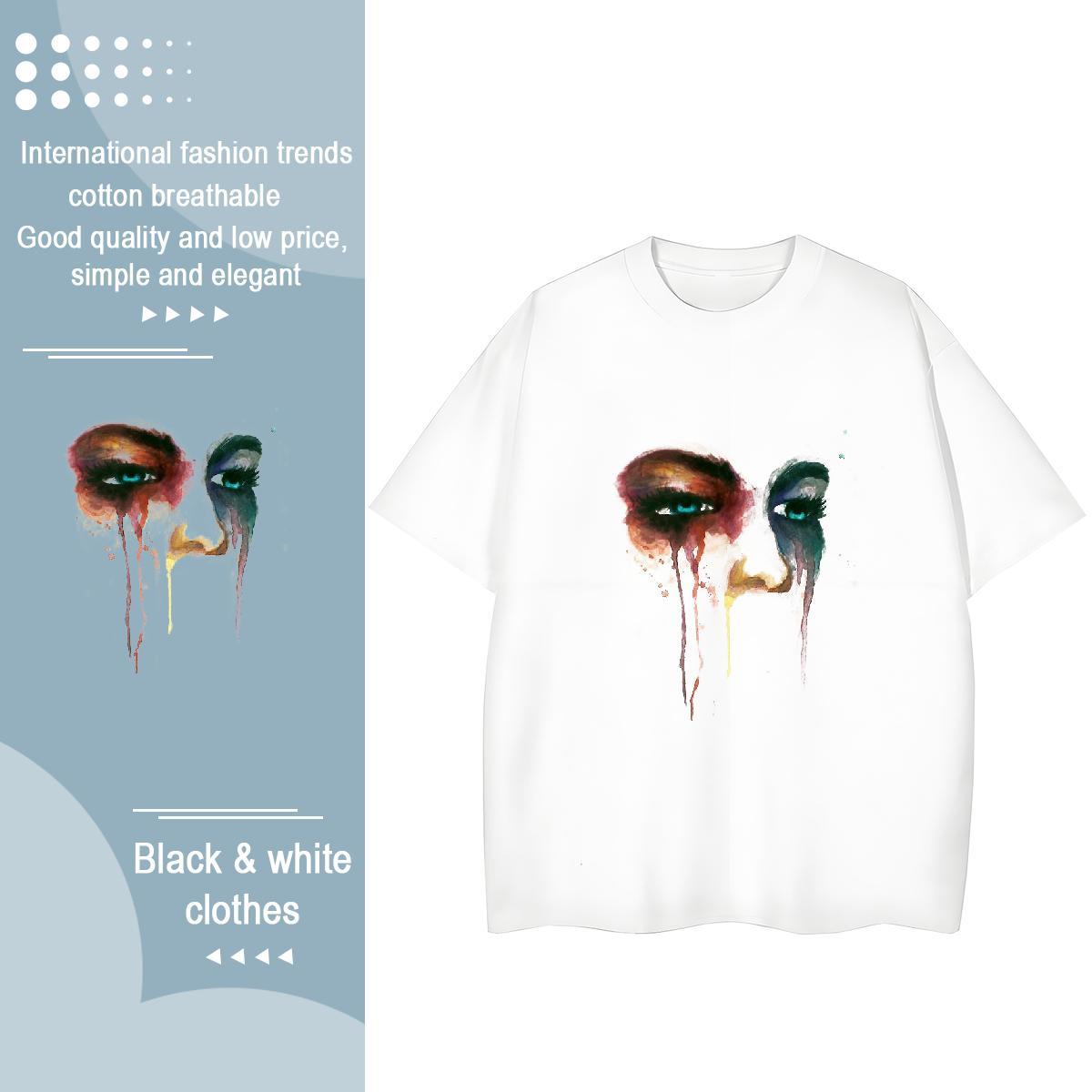 Female Women Tees 100% Cotton 230g painting Hip Hop Street Woman T Shirts Round Neck Short Sleeve DIY Anime Clothes Shirt