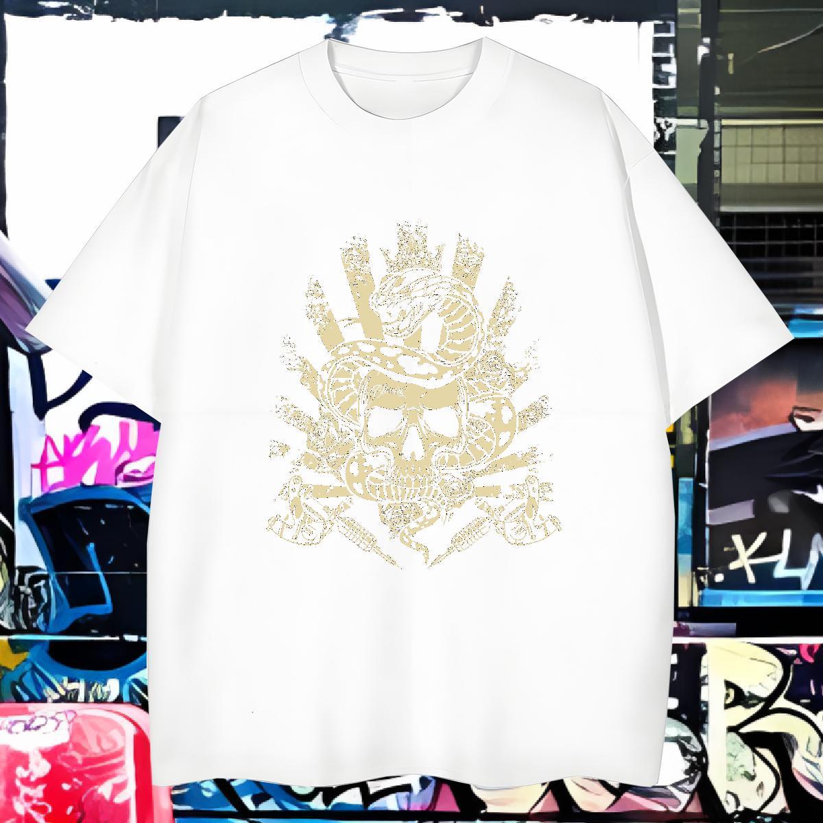 Brand T-Shirts for Men 230g Pure Cotton skull Hip Hop Black White Breathable Crew Neck Men Tshirts Designer Fashion Top Tees