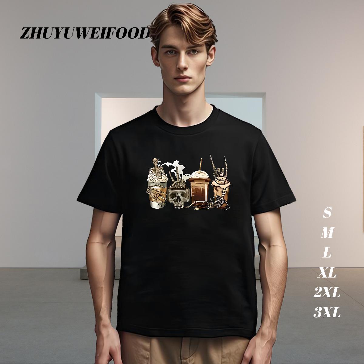 Unisex Mens T Shirts 100% Cotton 230g skull Beach Black White Breathable Soft Men Tshirts Fashion Tee Shirt