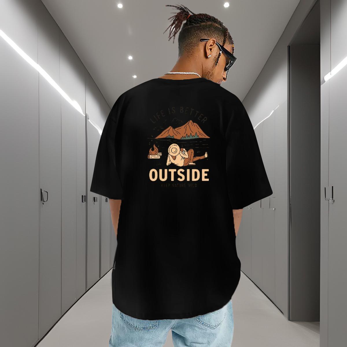 Loose Fit T shirt 100% Cotton 230g mountains Street Wear DIY Logo Oversized Round Neck Short Sleeve Tshirt for Man Woman Custom Tops Tees