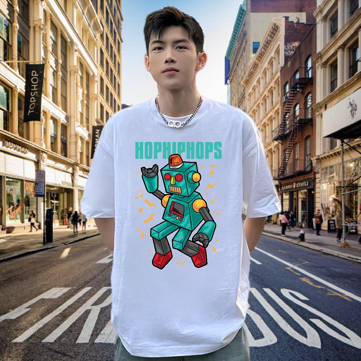 Cool Design Men T Shirts 100% Cotton 230g robot Street wear Hip Hop White Plus Size Breathable Short Sleeve Men Tshirts Stylist Tops Shirt