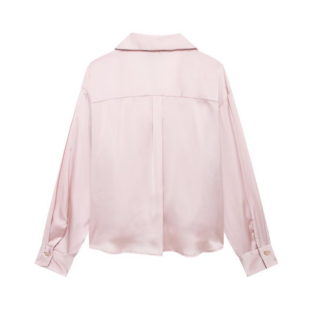 Womens Fashion Loose Silk Knot Decoration Long Sleeved Shirt