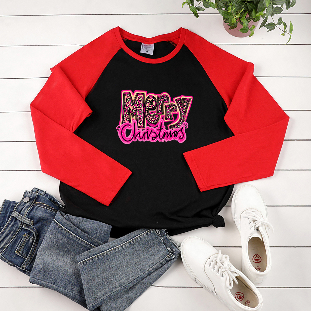 New Double Color Shoulder Insertion Long Sleeve Letter Printed Loose Large Size dongdumaoyi