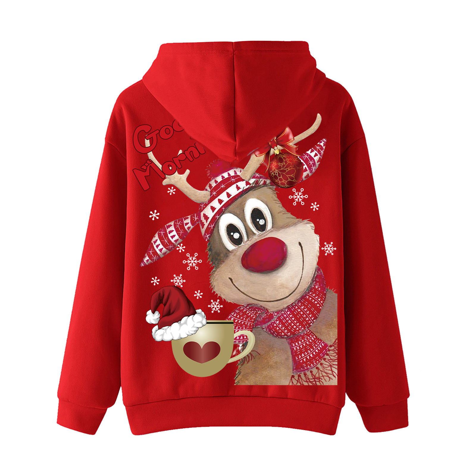 Winter Women's Plush Loose Christmas Elk Printed Hoodie dongdumaoyi