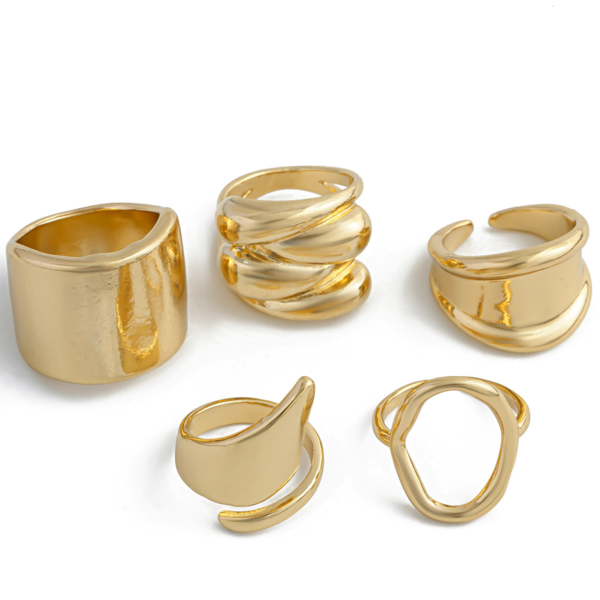 Geometric Metal Wind Lava e Ring Set with Irregular Smooth Opening Texture