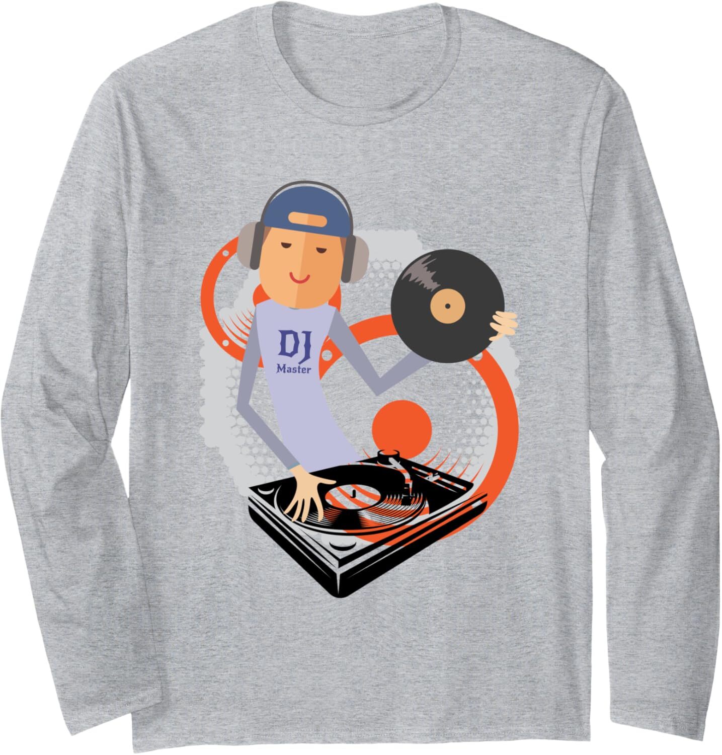 Long Sleeve Shirts for Men sweatshirt DJ Master On Deck Funny Cartoon Music Player Long Sleeve Tee Streetwear Casual tops clothes