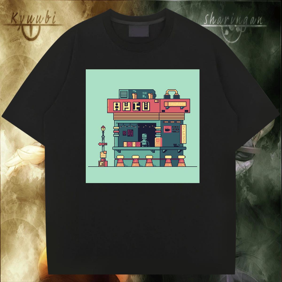 High Quality T-Shirts for Men 230g Cotton robot Street Casual Cartoon Print Round Neck Short Sleeve Couples T Shirts Customized Clothes
