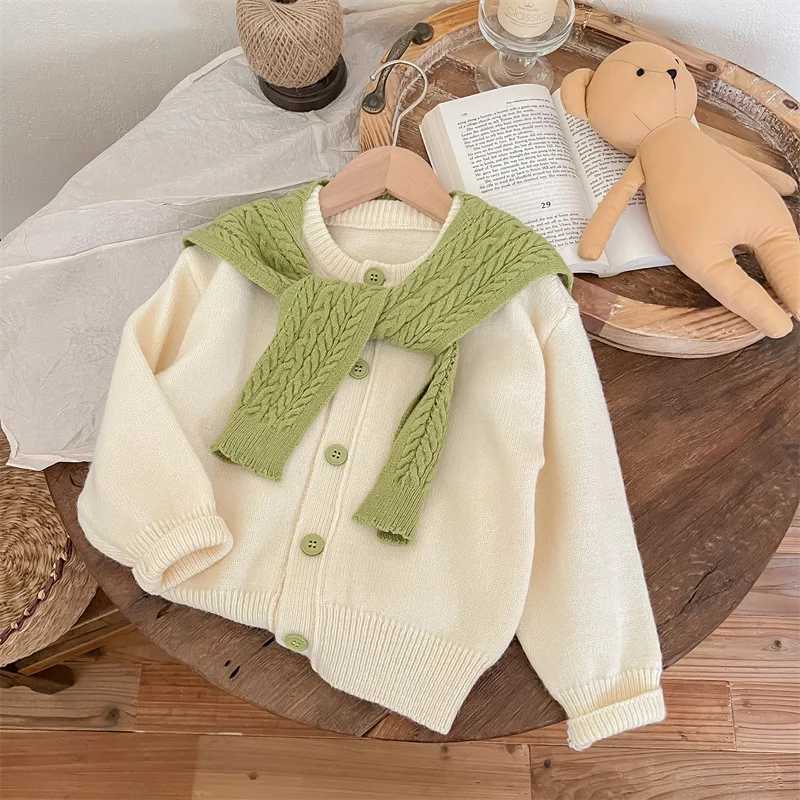 2024 Autumn Winter Baby Girls Knitted Cotton Knitted Solid Long Sleeve Preschool Girls Sweater with Cloak Childrens Girls CardiganW240824