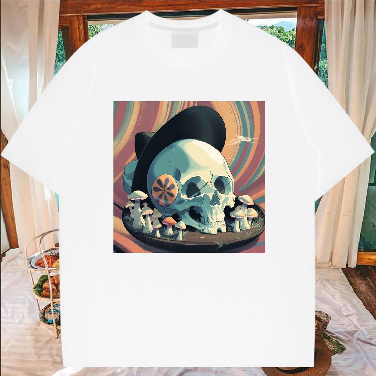 Wholesale T-Shirts 230g 100% Cotton skull Beach Customized Print Breathable Crew Neck Tshirts Brand Tops Tees