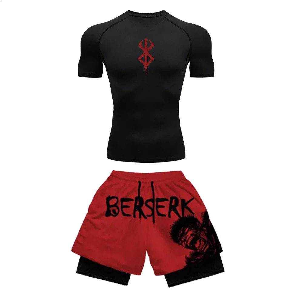 Anime 3D Printed Mens Compression Set short Sleeve Gym TopWorkout Shorts Quick Drying Breathble Athletics Rash Guard Set 240813