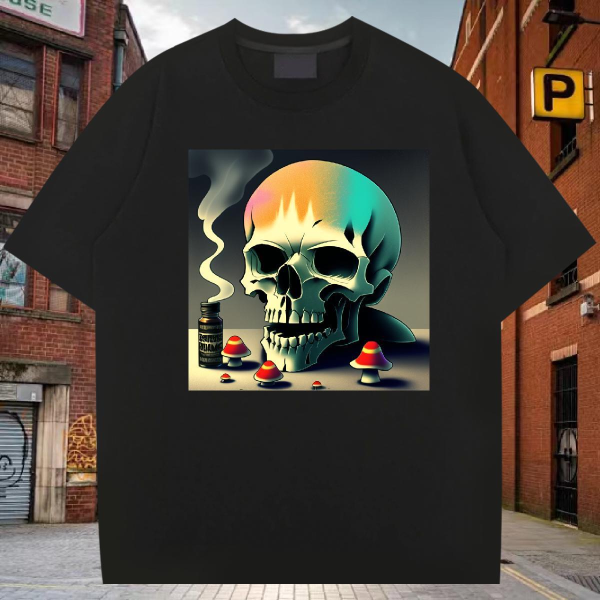 High Quality T shirt 230g Cotton skull Street wear Hip Hop Plus Size Cartoon Short Sleeve Soft Tshirt for Man Woman Fashion Designer Wear