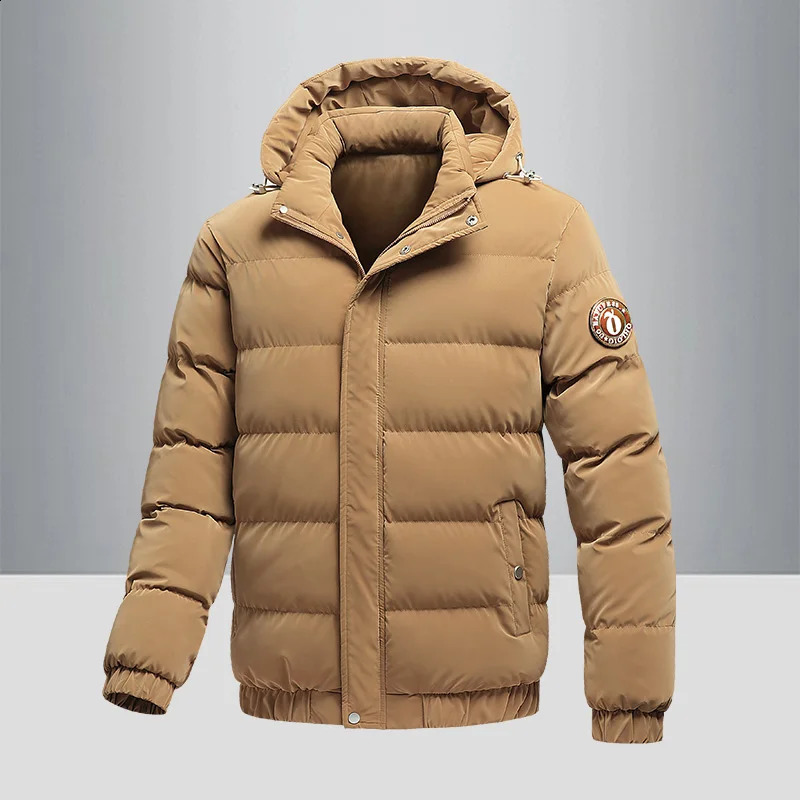 Mens winter windproof and warm park thick solid color hooded travel camping jacket mens casual Y2K fashionable down jacket 240826