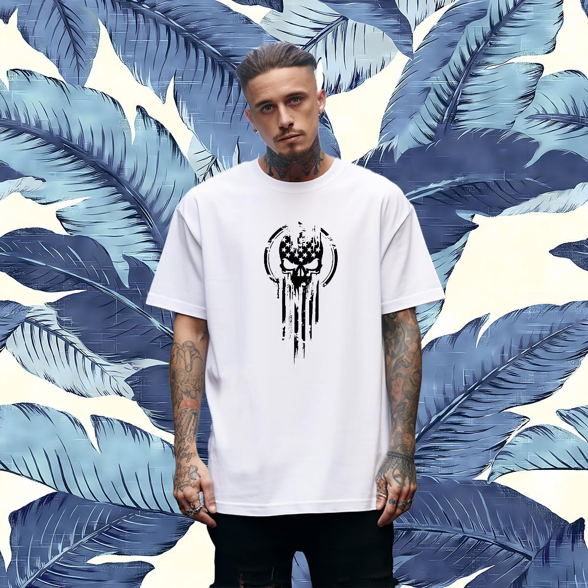 Classic T shirt 230g 100% Cotton skull Outdoor Asian Size Breathable Crew Neck Men Tees Designer Fashion Top Tees