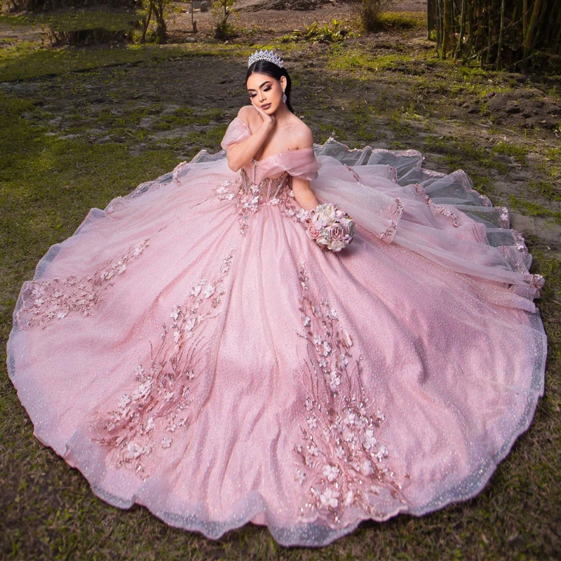 Elegant Pink Quinceanera 2024 Mexican Vestidos De 15 Princess Sweet 16 Birthday XV Ball Gown Cinderella Girl Dress