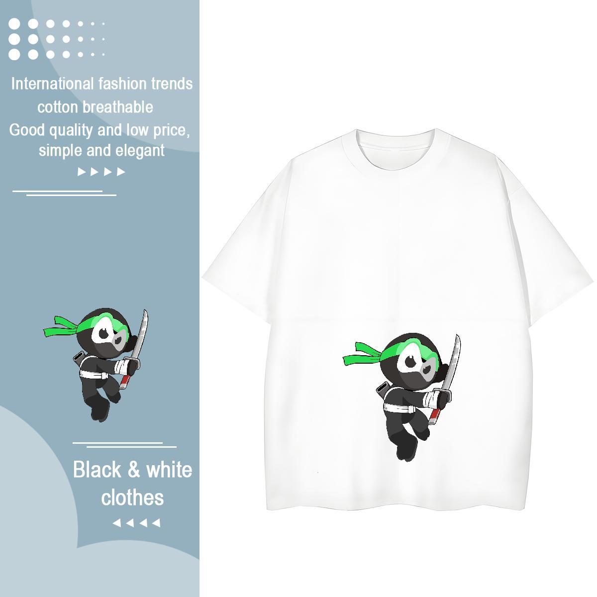 Female Woman Tshirt 230g Cotton painting Summer Casual Womens T Shirts Round Neck Short Sleeve Cartoon Print Clothings