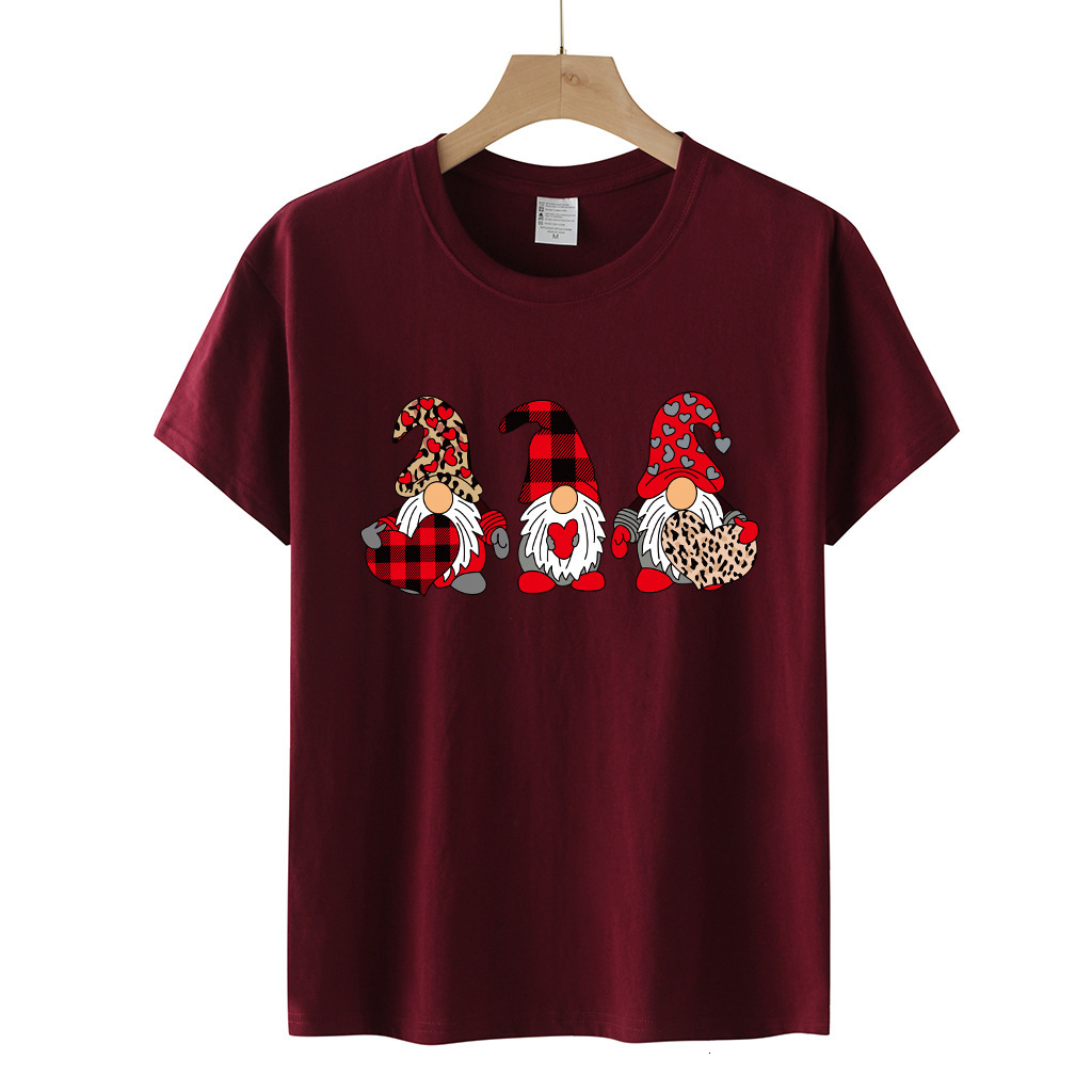 Valentine's Day New Product: Lover Dwarf Printed Hoodie Cotton Loose Short sleeved Women's T-shirt dongdumaoyi
