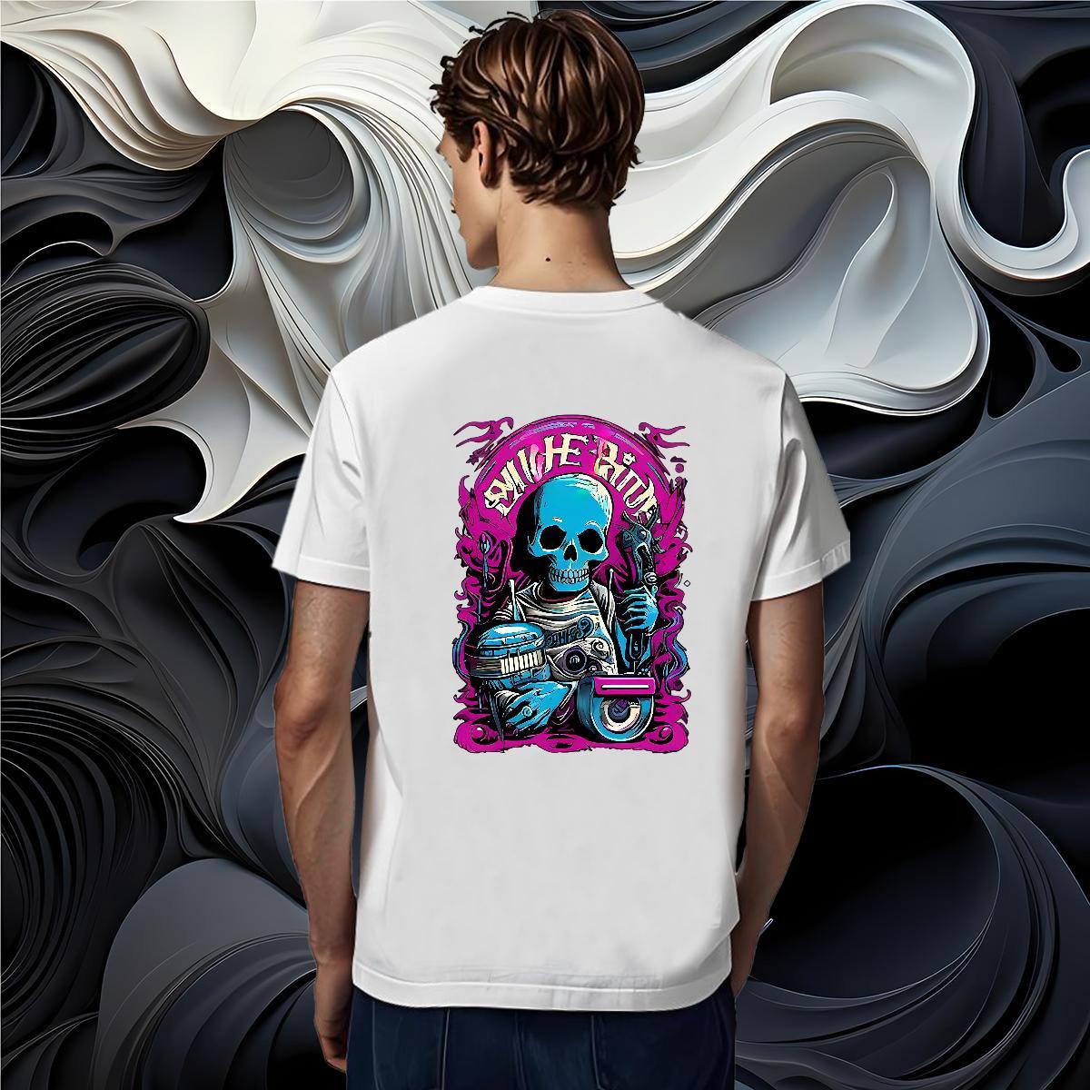 Unisex T Shirt For Man 230g 100% Cotton skull Anime Printing Street DIY Anime Breathable Men Tshirts DIY Customized Tops