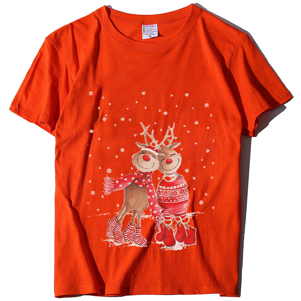 New Top T-shirt with Two Deer Print Christmas Costumes for Women dongdumaoyi