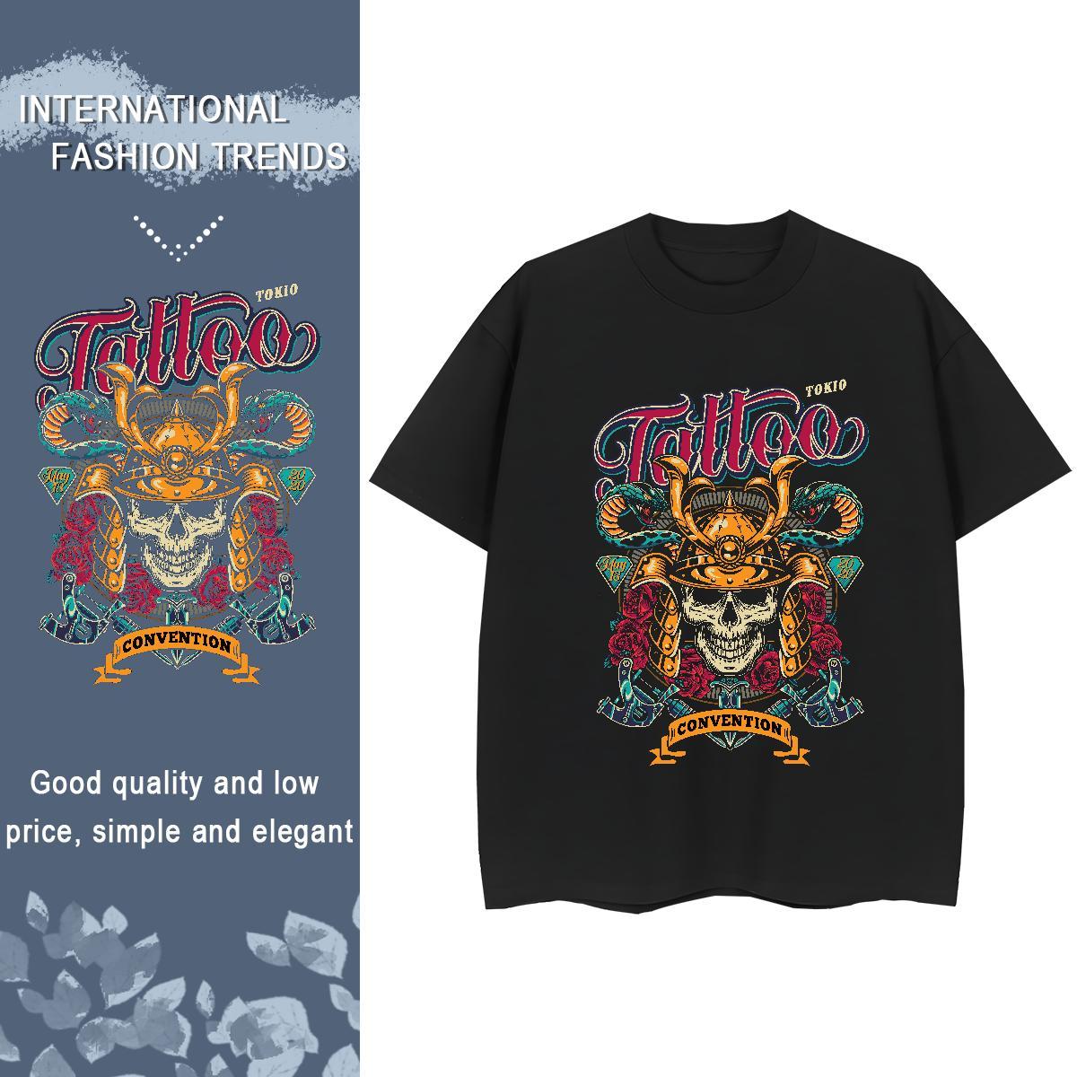 Loose T Shirts Men 230g Pure Cotton skull Daily Wear Customized Breathable Short Sleeve Men Tshirts New Polos