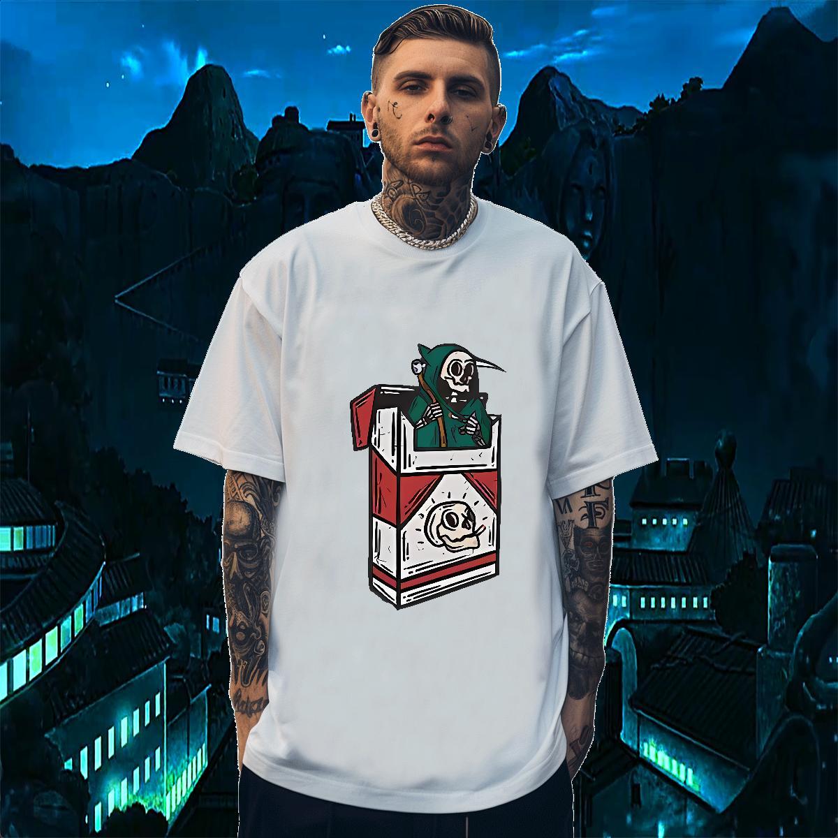 Classic Mens T Shirts 230g Cotton skull Street Casual DIY Short Sleeve Soft Men Clothes T-Shirt Casual New Tees