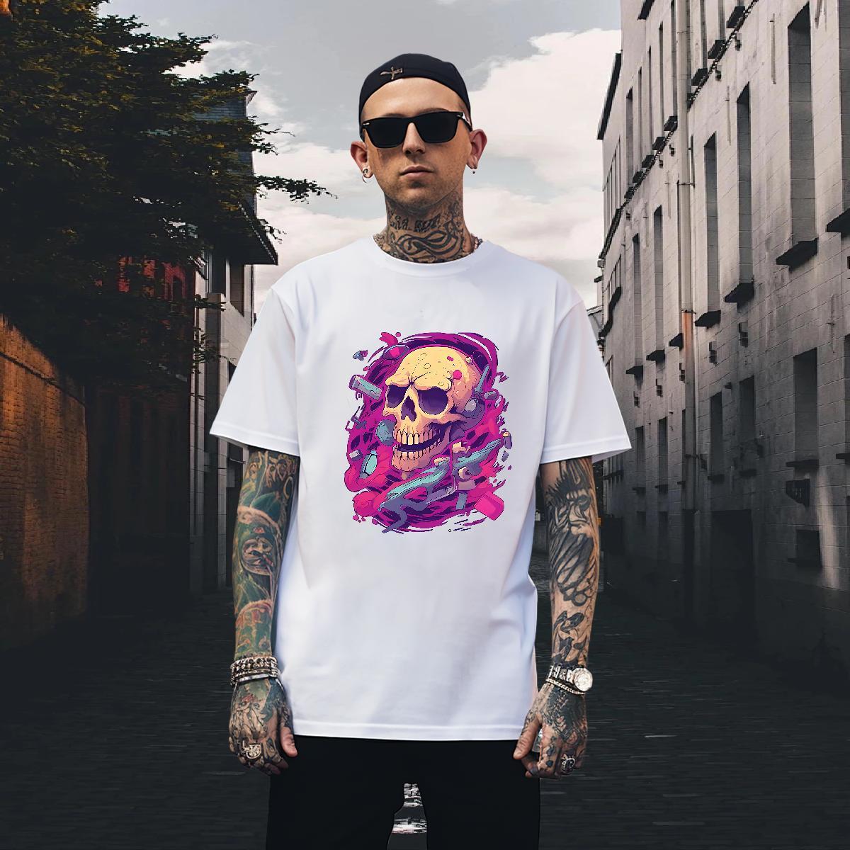 TOP Quality T-Shirts 100% Cotton 230g skull Casual Daily Wear Custom Printing O-Neck Short Sleeve Tshirts Fashion New Tees Shirts