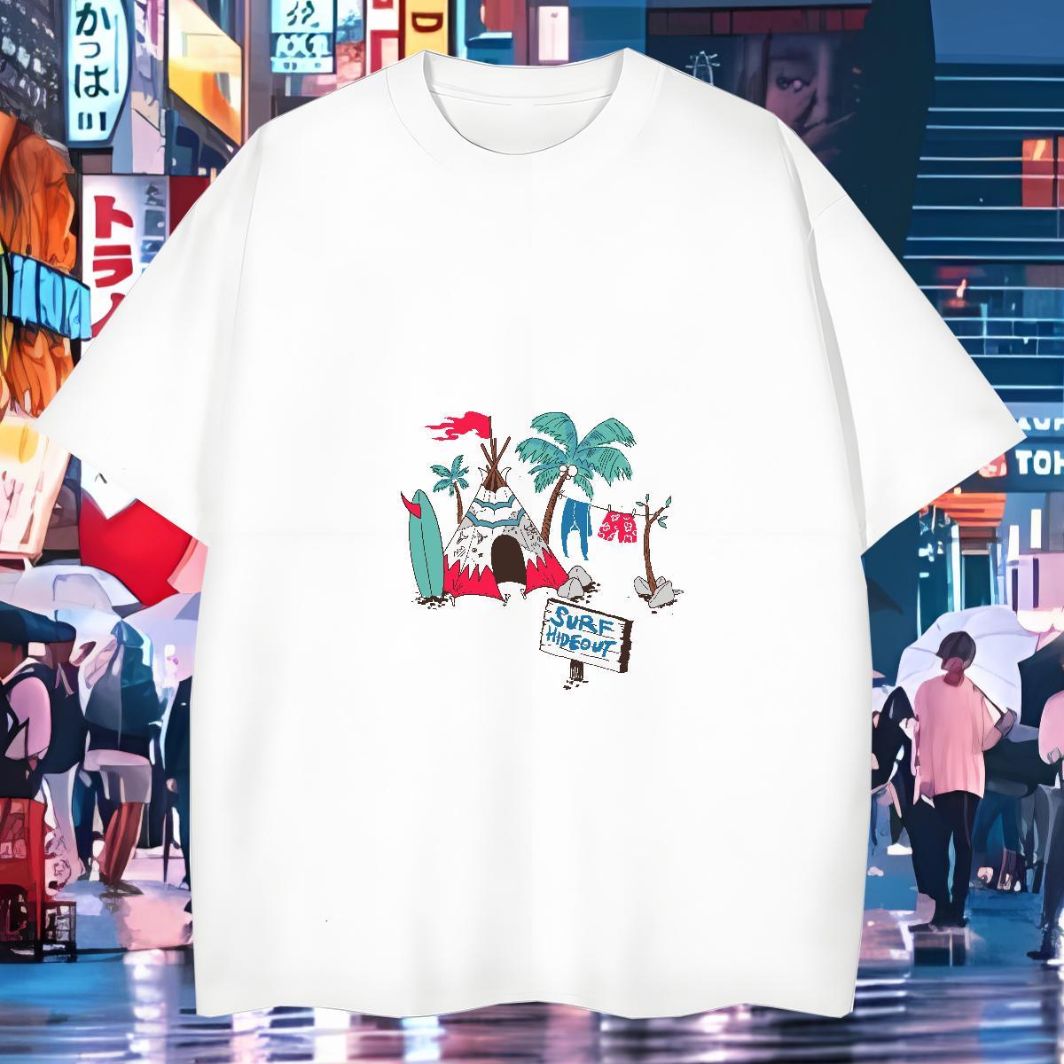 Classic T Shirts Men 230g 100% Cotton beach Casual Floral Print Pure Cotton Men Clothes T-Shirt Classic Casual Tees Shirts