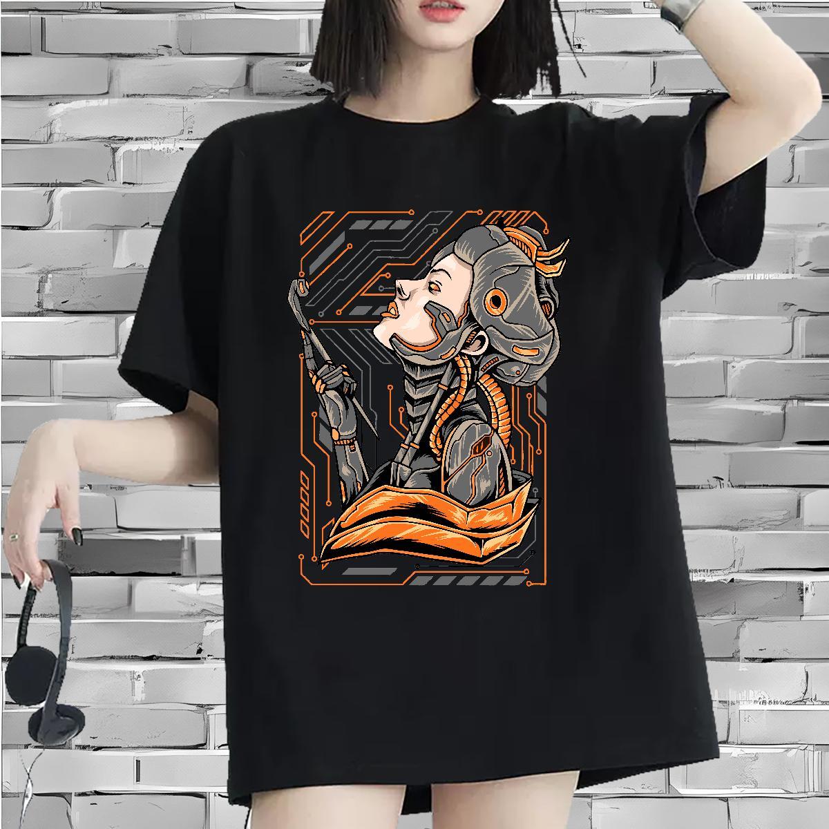 Popular Couples T Shirts 230g Cotton scare Street Wear T Shirt For Woman Breathable Crew Neck Cartoon Printing L-4XL Tees Shirts