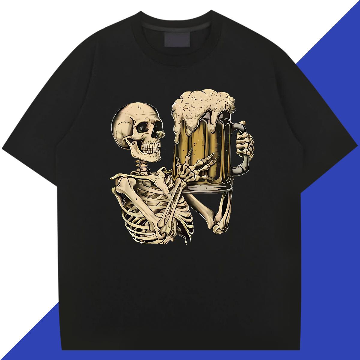 Classic T Shirts Men 230g Cotton skull Home Outdoor Black White Crew Neck Men Clothes T-Shirt Fashion Designer Tops Shirt