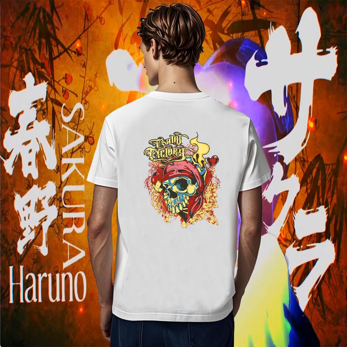 Wholesale T shirt 230g Cotton skull Anime Printing Street Black White O Neck Short Sleeves Tshirt for Man Woman Casual New Top Tees