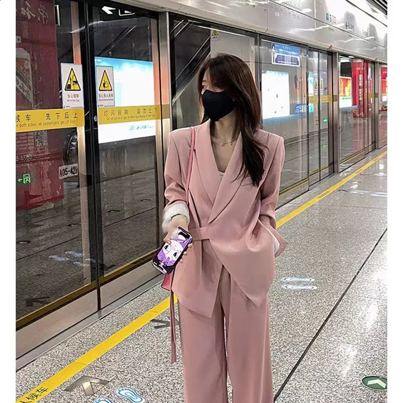 Suit Set Women Korean Version Temperament Professional Set Loose Relaxed British Style Suit Two Piece Set Woman Clother 240826