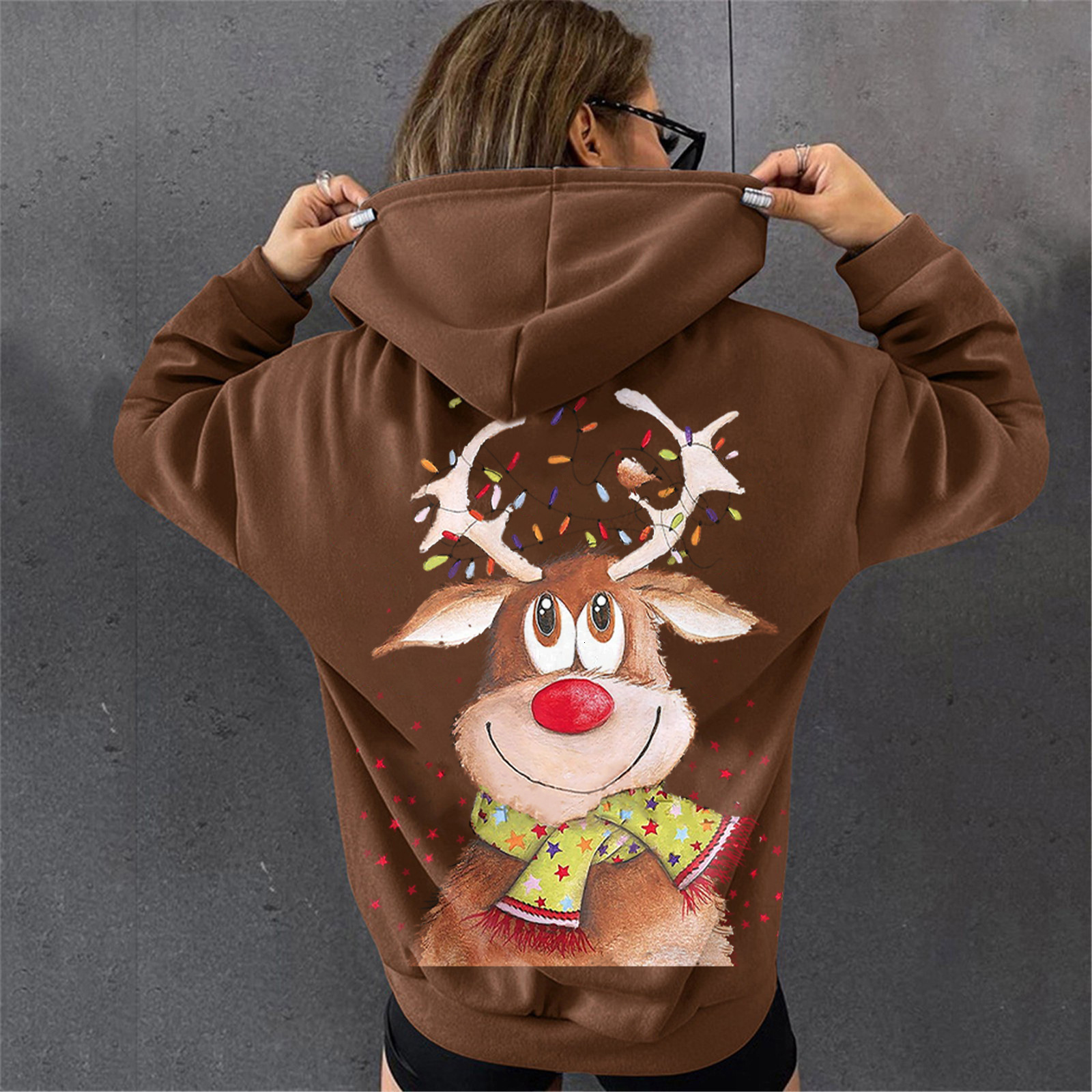 Winter New Hooded Christmas Elk Printed Sweatshirt dongdumaoyi