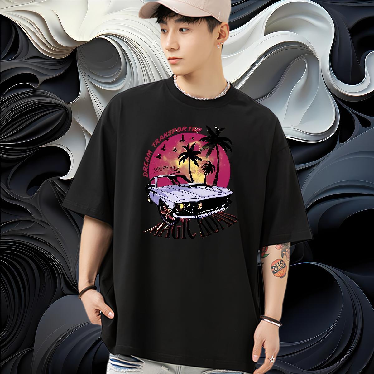 Loose T-Shirts for Men 230g Pure Cotton car Daily Wear Oversized O Neck Short Sleeves Men Tees Fashion Casual Clothings